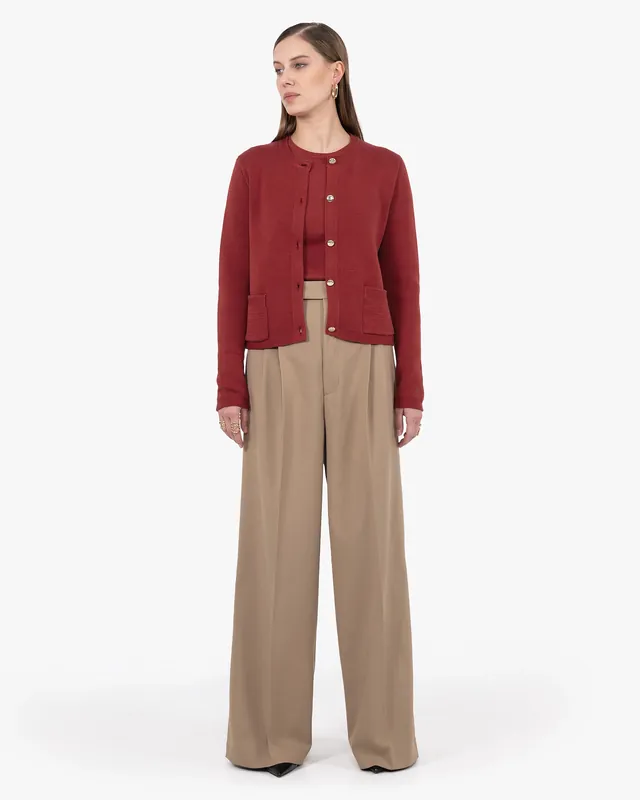 Oasi Crew Neck Cardigan - Red