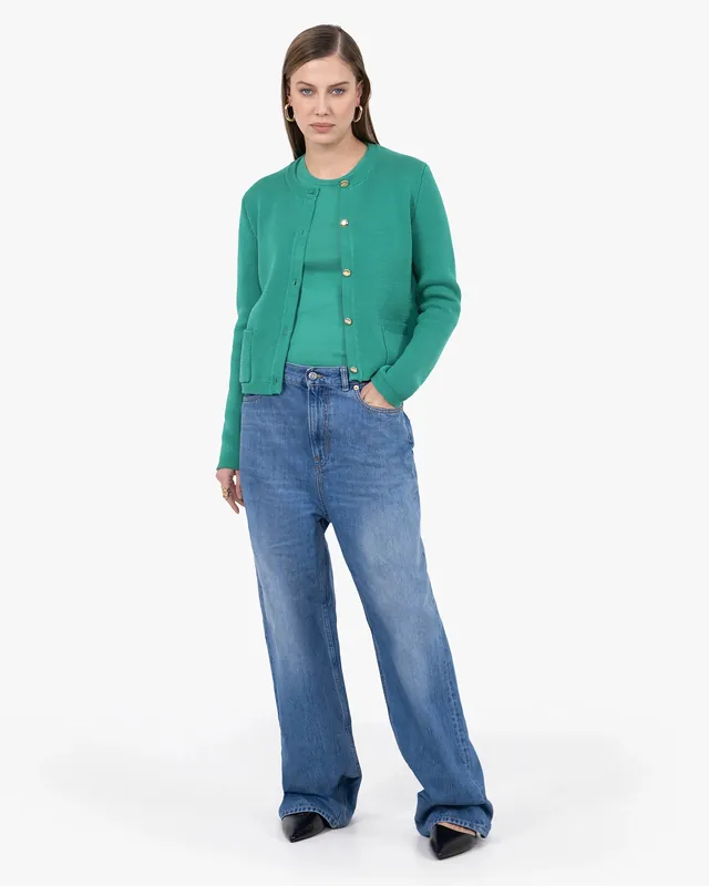 Oasi Crew Neck Cardigan - Green