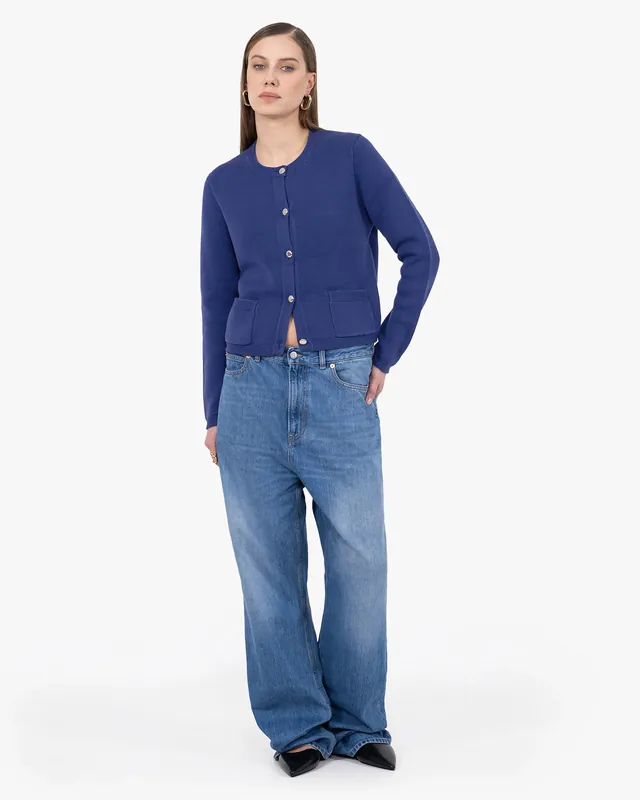 Oasi Crew Neck Cardigan - Blue