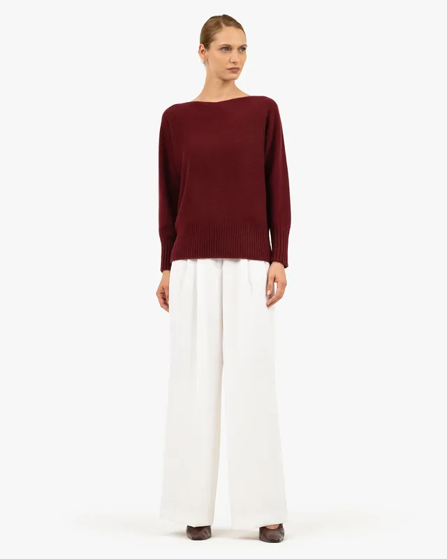 Dolomiti Maxi Boat Neck Sweater - Bordeaux