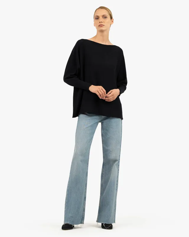 Velia Maxi Boat Neck Sweater - Black