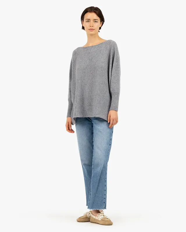 Velia Maxi Boat Neck Sweater - Medium Grey