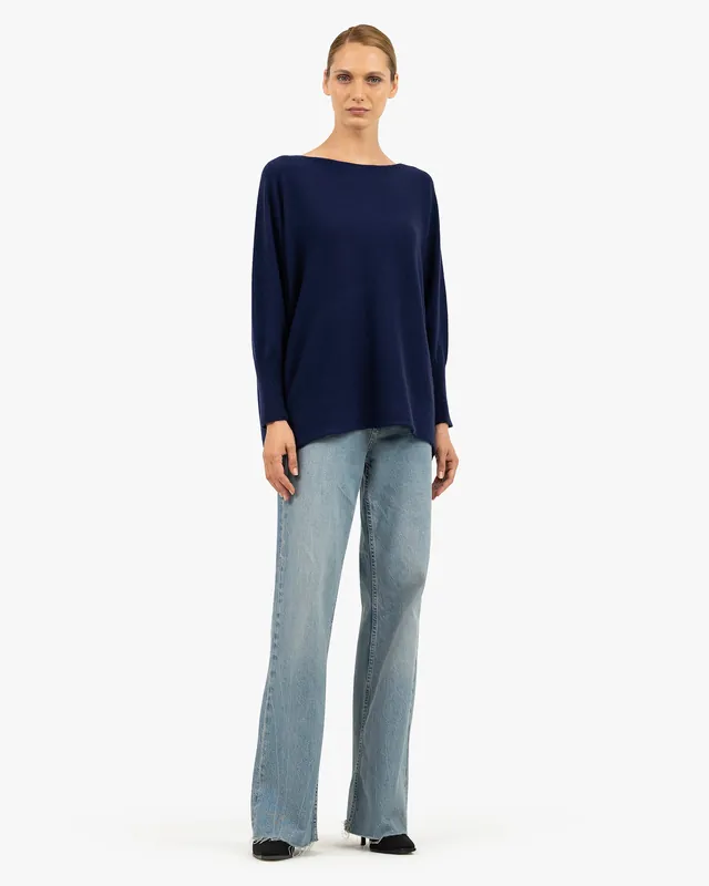 Velia Maxi Boat Neck Sweater - Blue