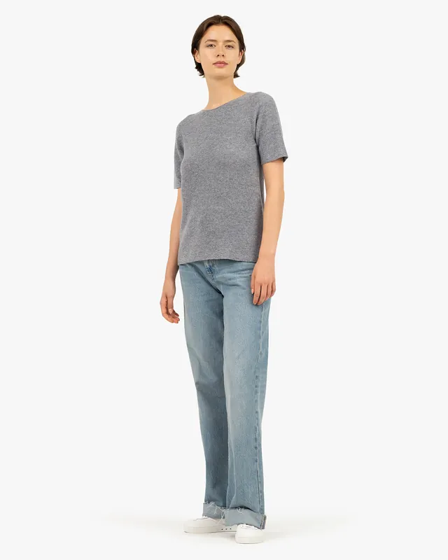 Soffio Boat Neck Tee - Medium Grey