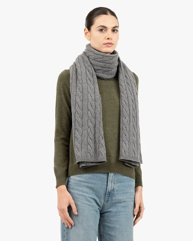 Cable Knit Maxi Scarf - Grey - Archive