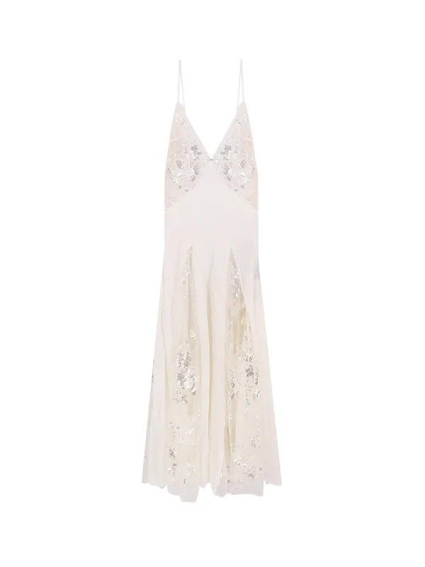 Red Carpet Dress In Silk Georgette Fabric And Embroidered Lace - Elisabetta Franchi
