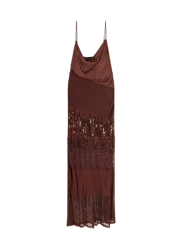 Ibis Satin And Lace Long Dress - Pinko
