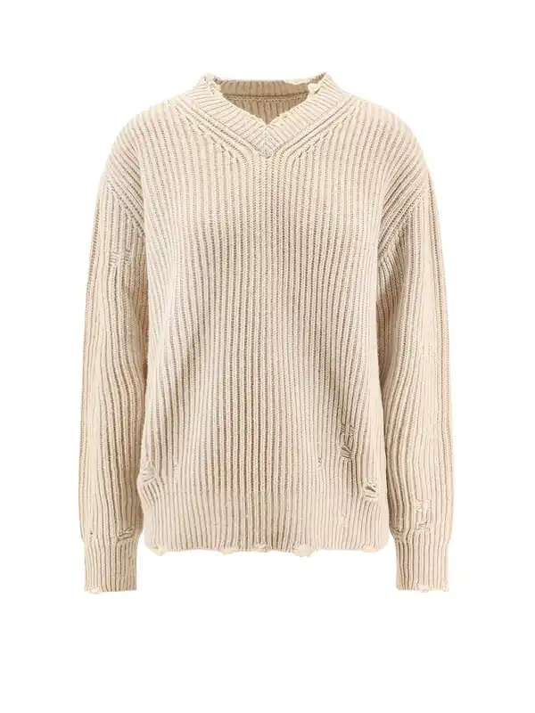 Wool Blend Sweater With Distressed Effect - MM6 Maison Margiela