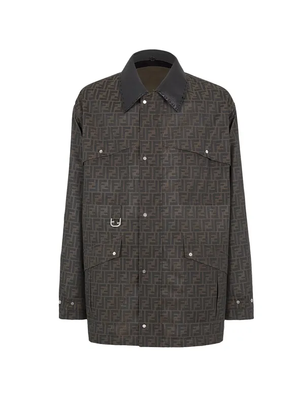 Ff Fabric Jacket With Leather Collar - Fendi