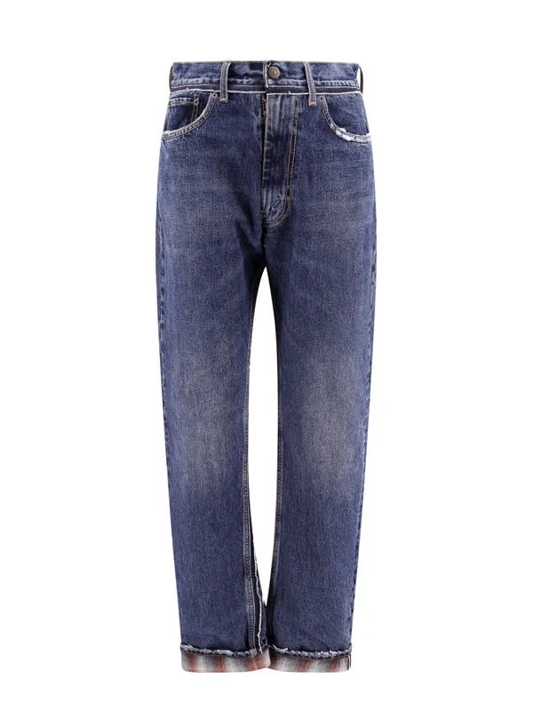 Cotton Jeans With Wool Madras Details - Maison Margiela