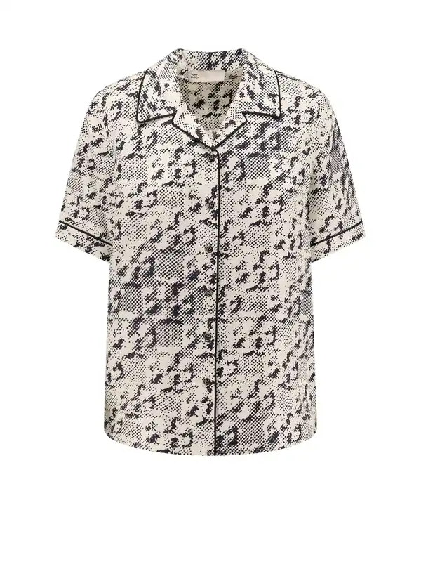 Silk Shirt With Pixelated Logo Print - Tory Burch