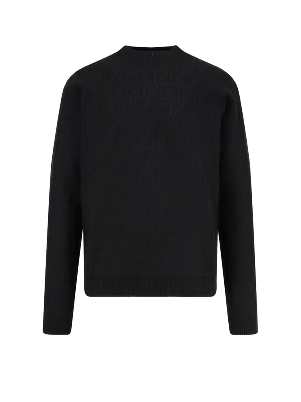 Cotton Sweater With Ff Jacquard Effect - Fendi