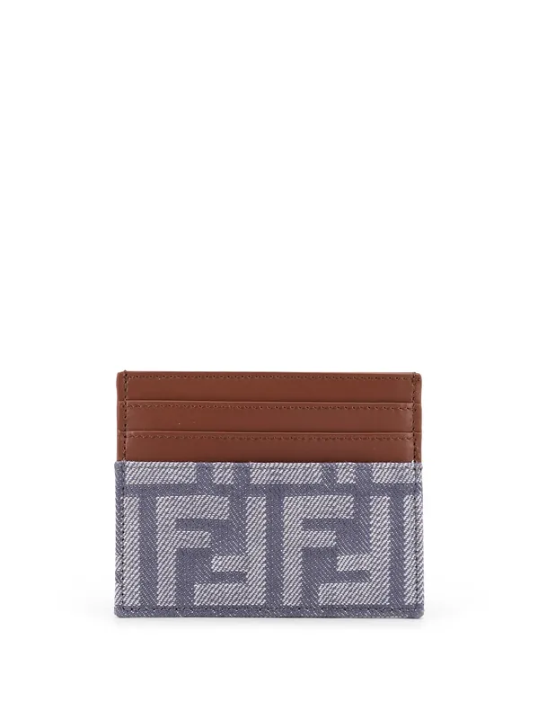 Leather And Ff Jacquard Fabric Cardholder - Fendi