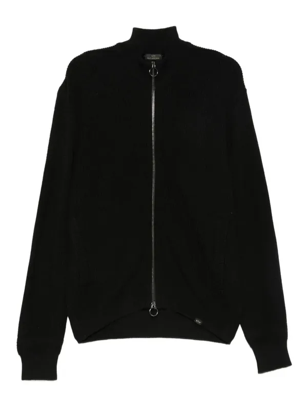 Ribbed Zip-Up High-Neck Cardigan