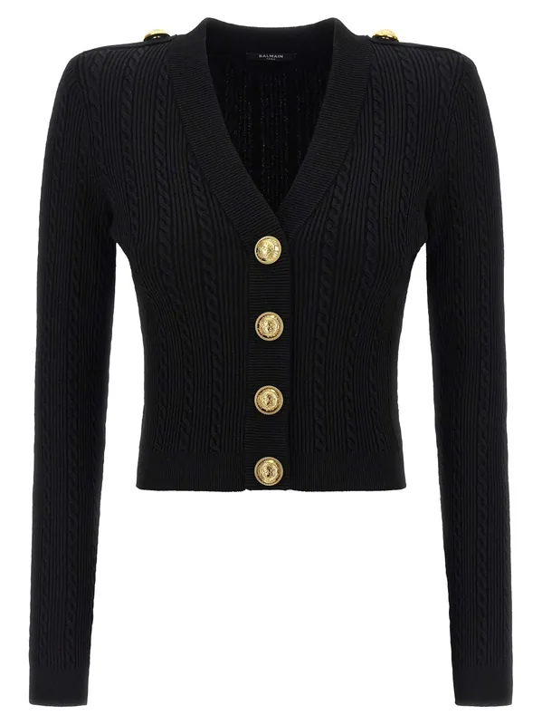 Twisted Knit Cardigan Sweaters And Cardigans Black - Balmain