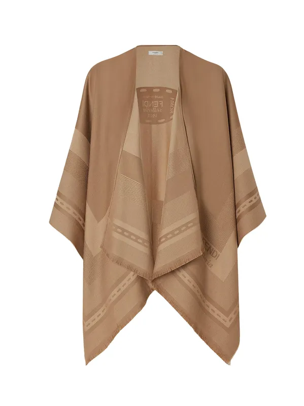 Wool And Cashmere Poncho With Jacquard Manufacturing - Fendi