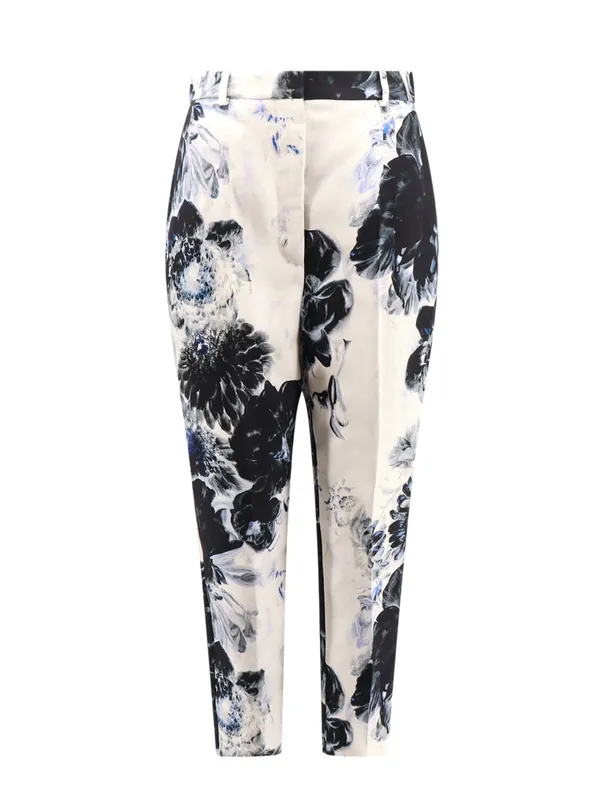 Viscose Trouser With Floral Print - Alexander McQueen
