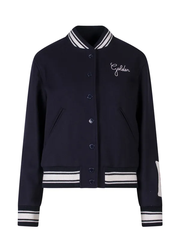 Wool Blend Bomber With Embroidered Logo - Golden Goose