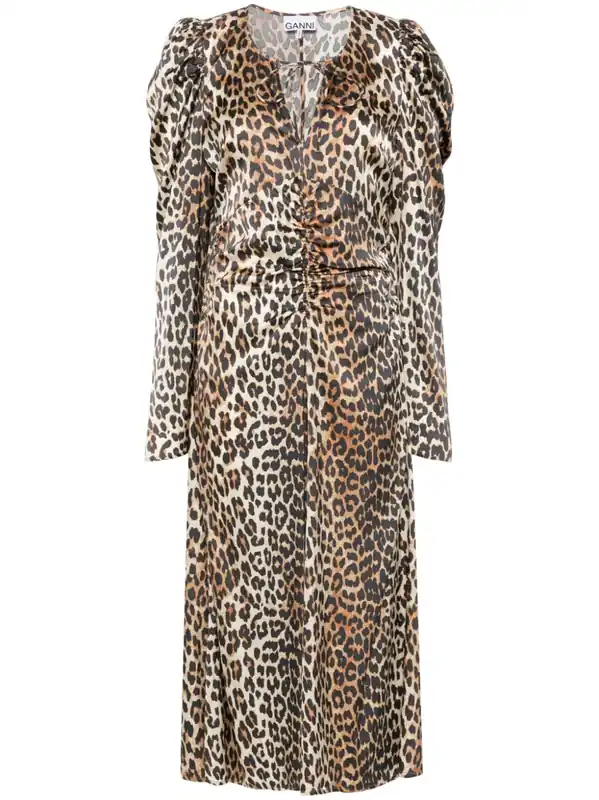 Leopard Print Midi Dress - Ganni