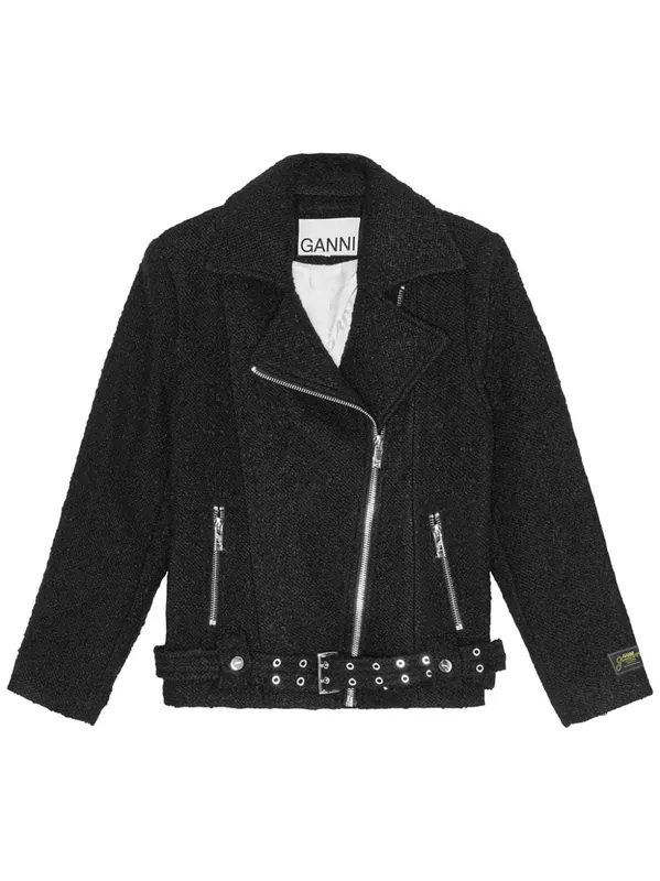 Boucle Wool Biker Jacket - Ganni