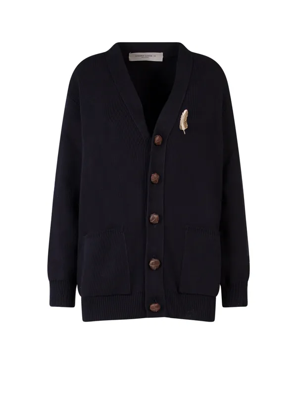 Cotton Cardigan With Brooch Detail - Golden Goose