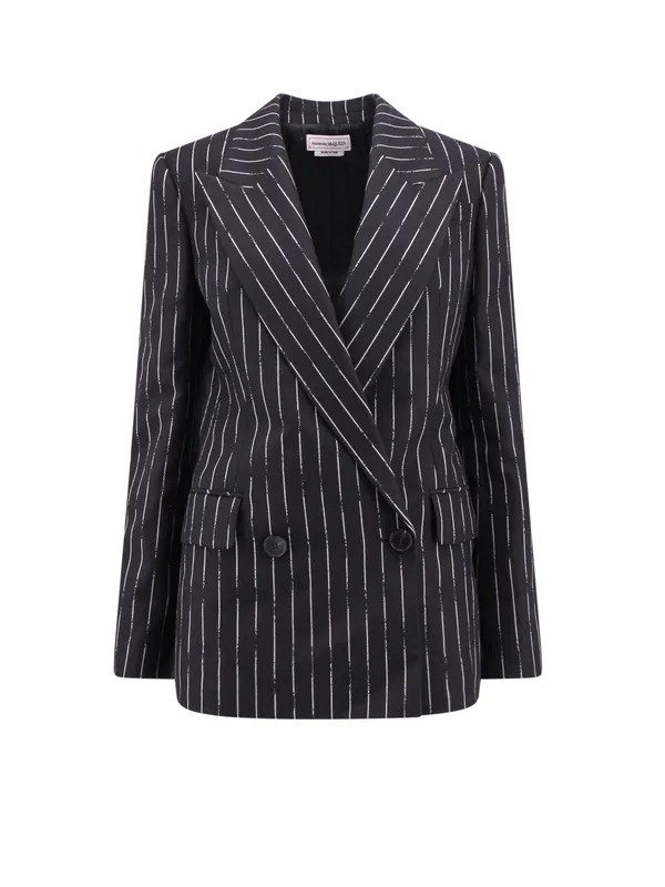 Double-Breasted Broken Pinstripe Blazer