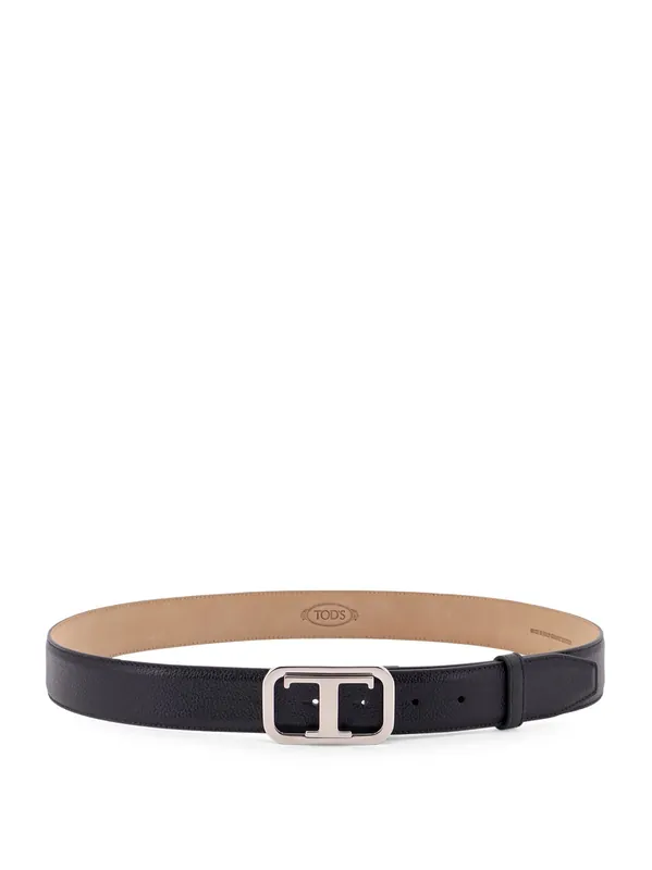 Leather Belt With Tod'S T Monogram Rectangular Buckle