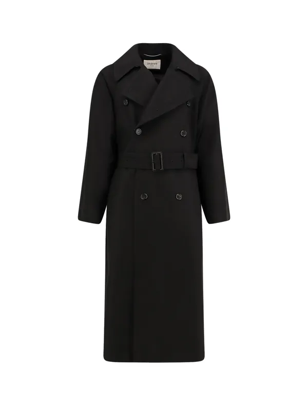 Certified Wool Coat With Belt - Saint Laurent