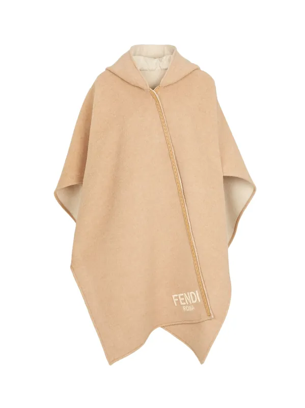 Wool And Cashmere Poncho With Leather Profiles - Fendi