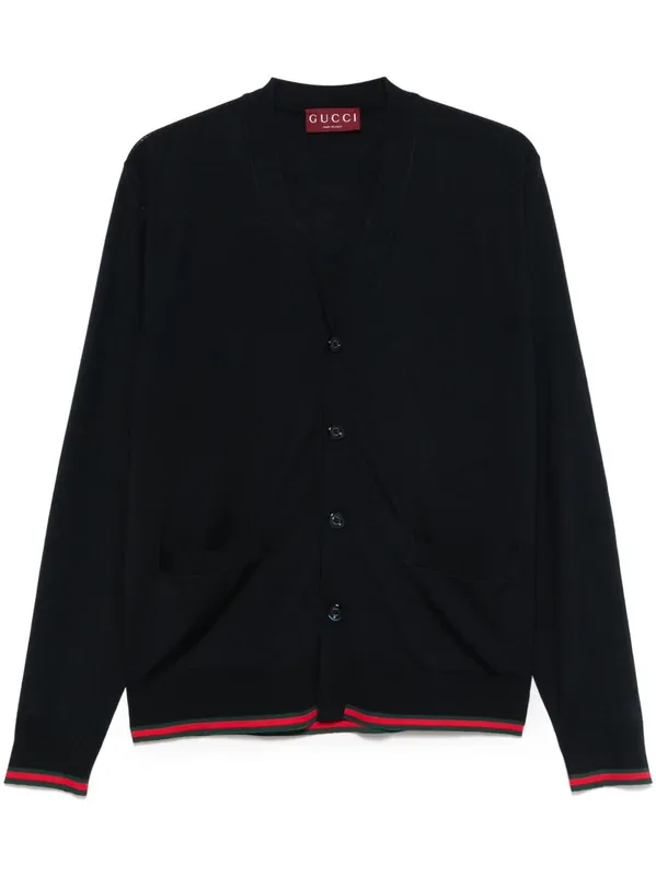 Web Detail Wool Cardigan - Gucci