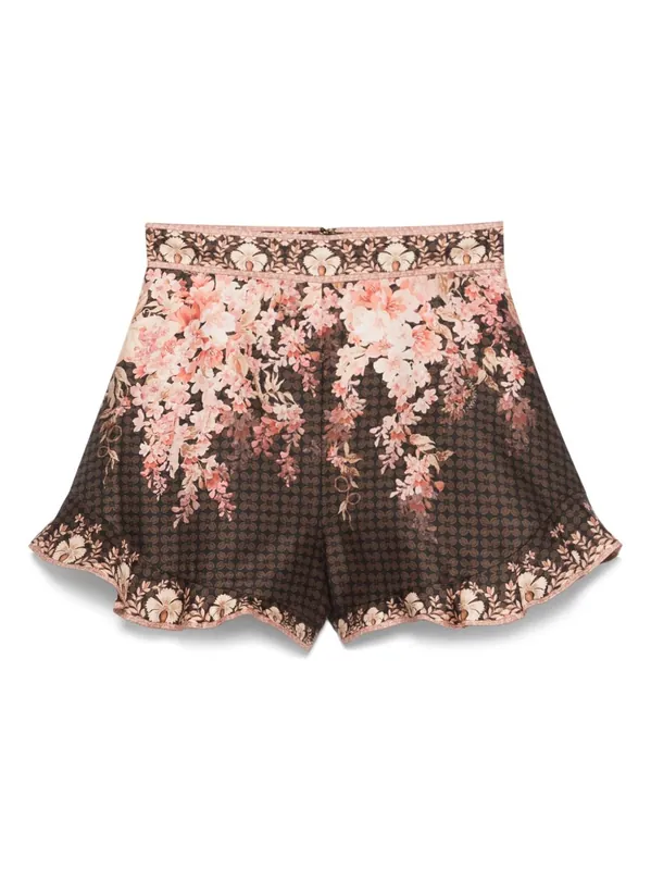 Printed Linen Blend Shorts - Zimmermann