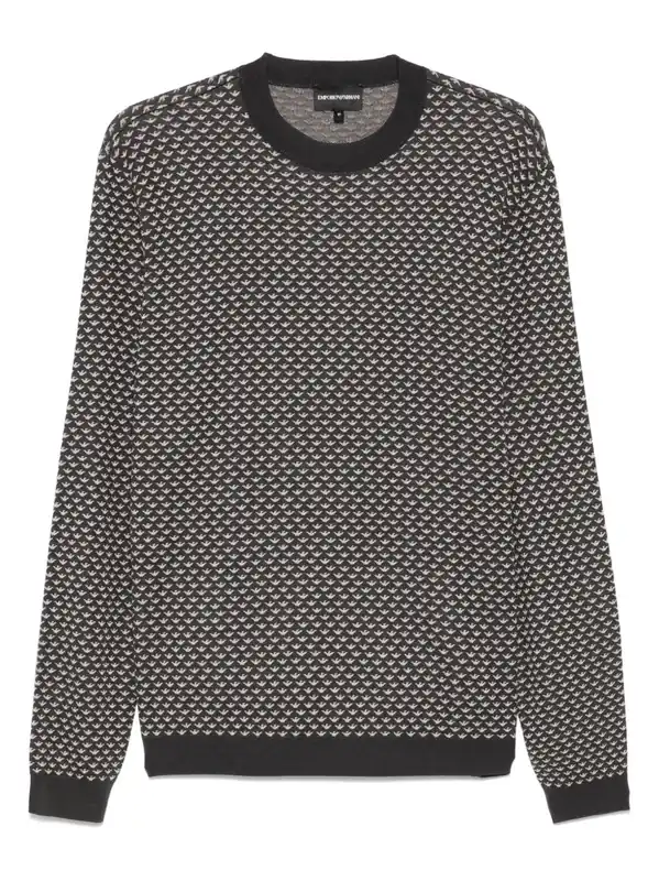 Allover Logo Wool Blend Sweater - Emporio Armani