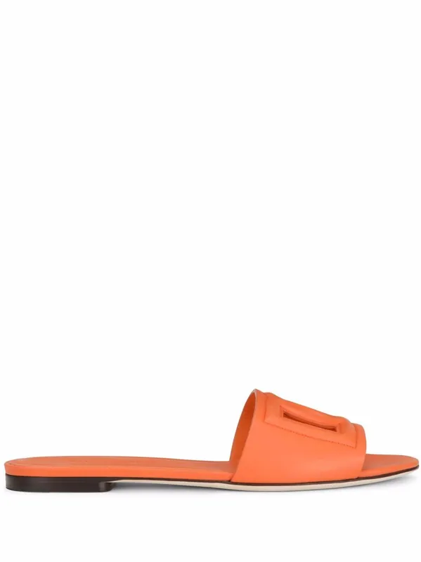Dg Logo Leather Flat Sandals - Dolce & Gabbana