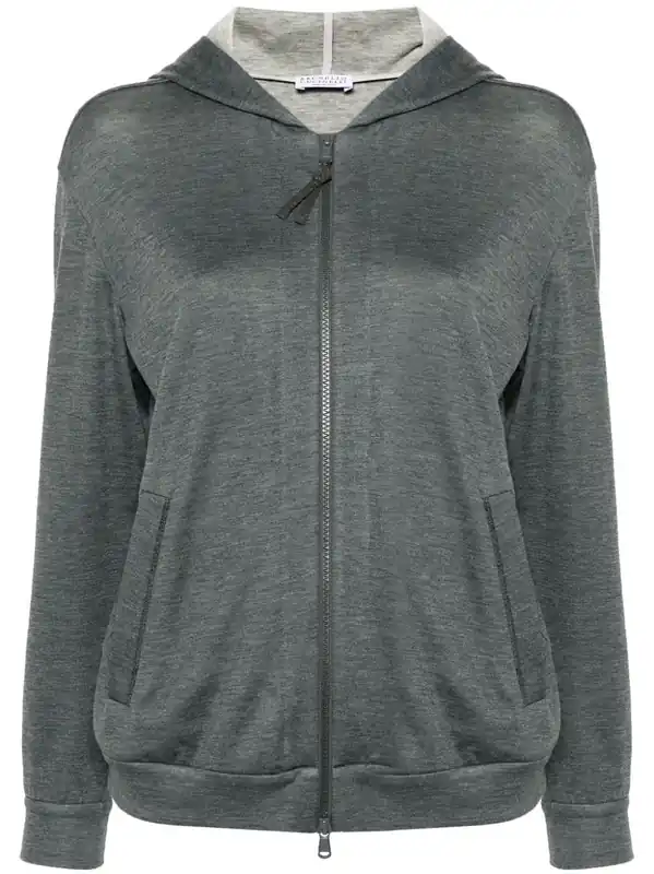 Cotton And Silk Blend Hooded Zipped Cardigan - Brunello Cucinelli