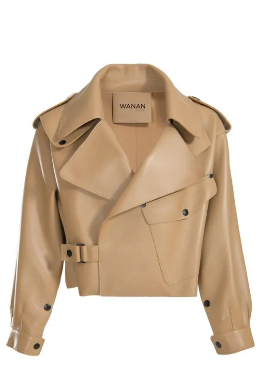 Ilaria Jacket in Beige Lambskin Leather - Wanan Touch