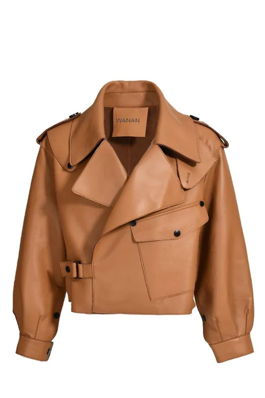 Ilaria Jacket in Dark Camel Lambskin Leather - Wanan Touch