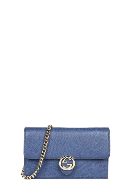 Interlocking shoulder bag GG small blue leather - Gucci