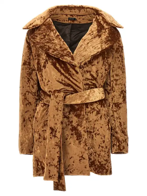 Crushed Velvet Coats And Trench Coats Brown - Atlein