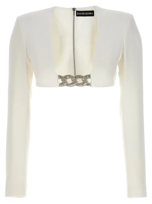 3d Crystsal Chain And Square Neck Tops White - David Koma