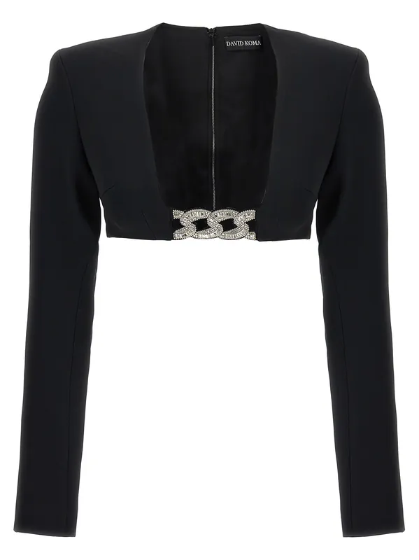 3d Crystsal Chain And Square Neck Tops Black - David Koma