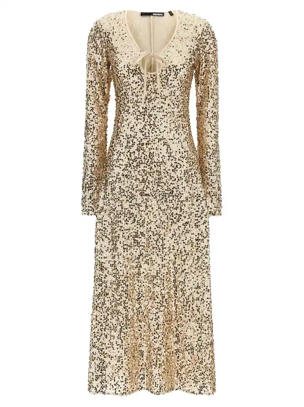 Net Sequins Midi Dresses Gold - Rotate