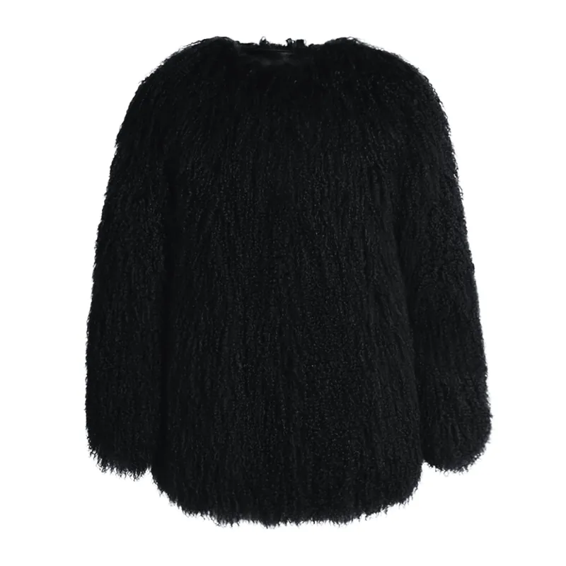 Lovley Black Coat in Lambskin Fur - Wanan Touch