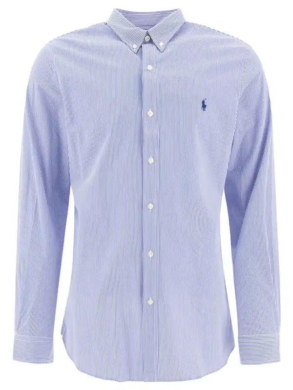 Casual Slim-Fit Stretch Shirt With Logo Shirts Light Blue