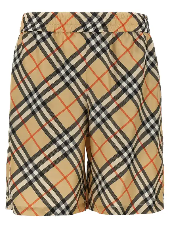 Check Silk Bermuda Shorts Bermuda And Short Beige - Burberry