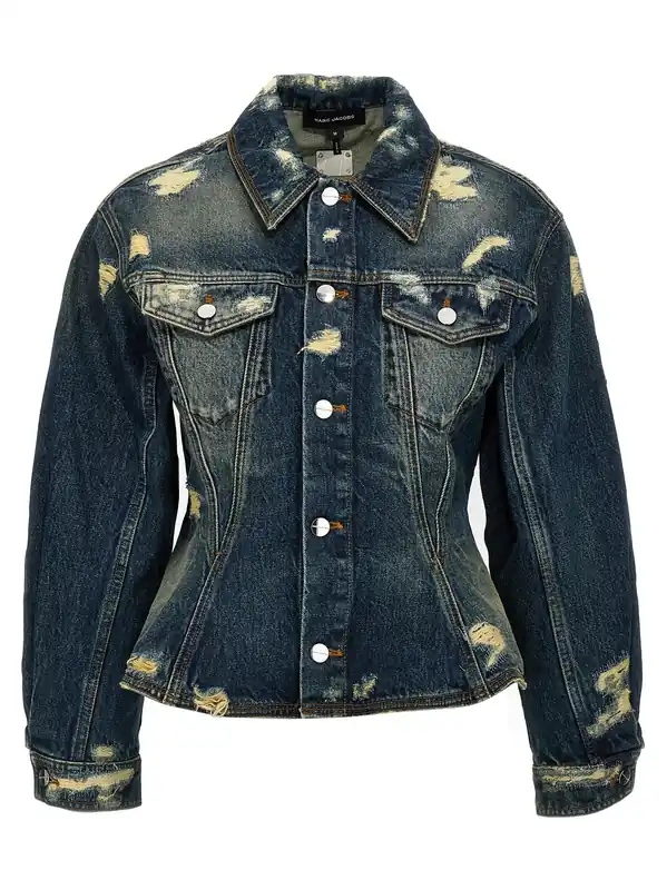 The Rip And Repair Fluted Denim Jacket Puffer Jackets Blue - Marc Jacobs