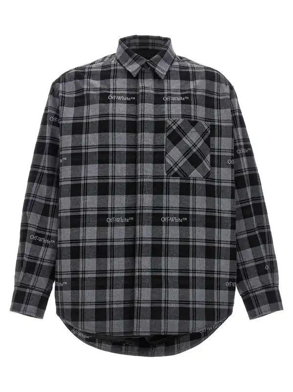 Check Flannel Padded Puffer Jackets Gray - Off-White