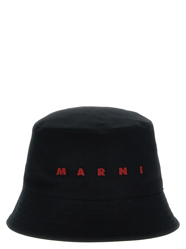 Logo Embroidery Bucket Hat Hats Black - Marni