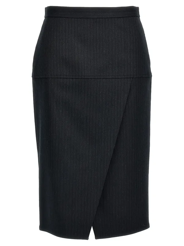 Pinstriped Wool Skirt Skirts Gray - Fendi