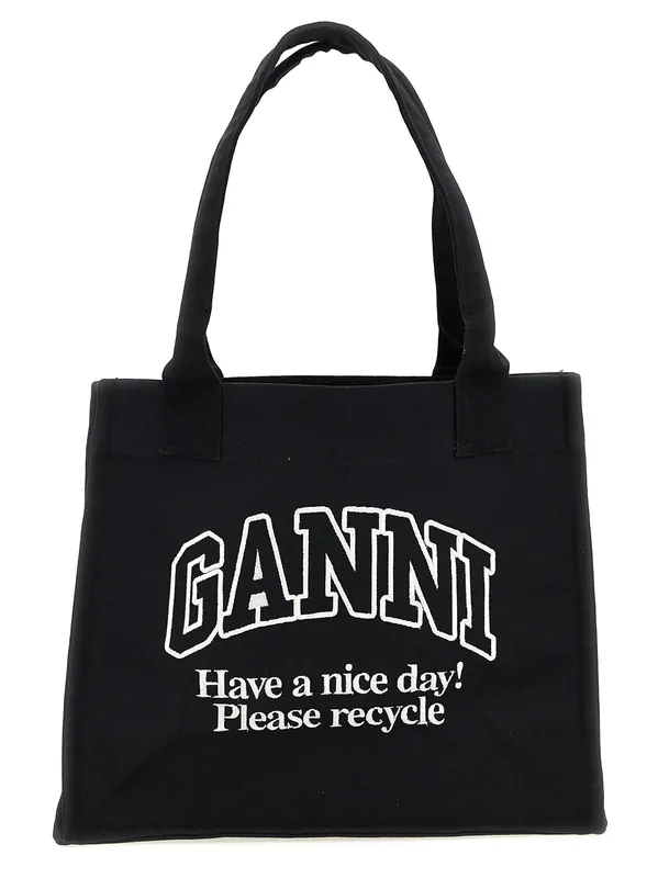 Large Easy Shopper Contrasted Logo Tote Bag White/Black - Ganni