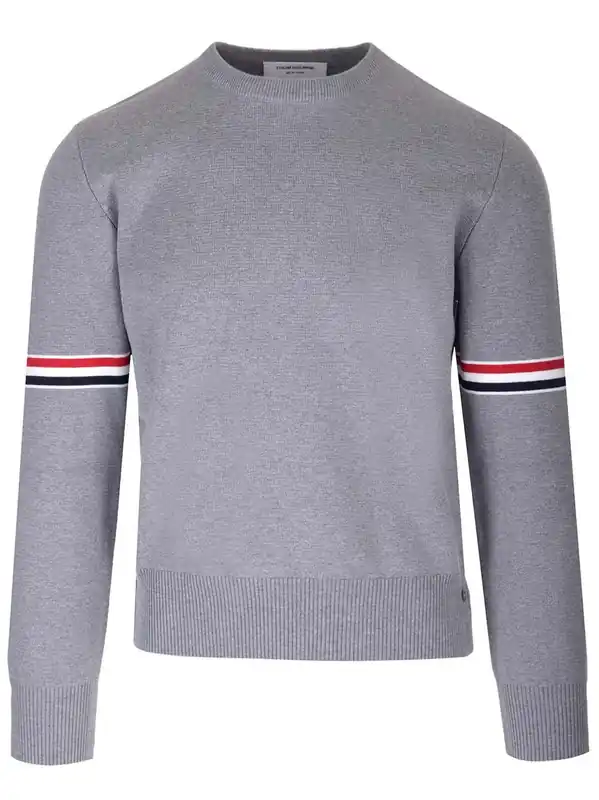 Milano Stitch Crew Neck Sweater Knitwear Grey - Thom Browne